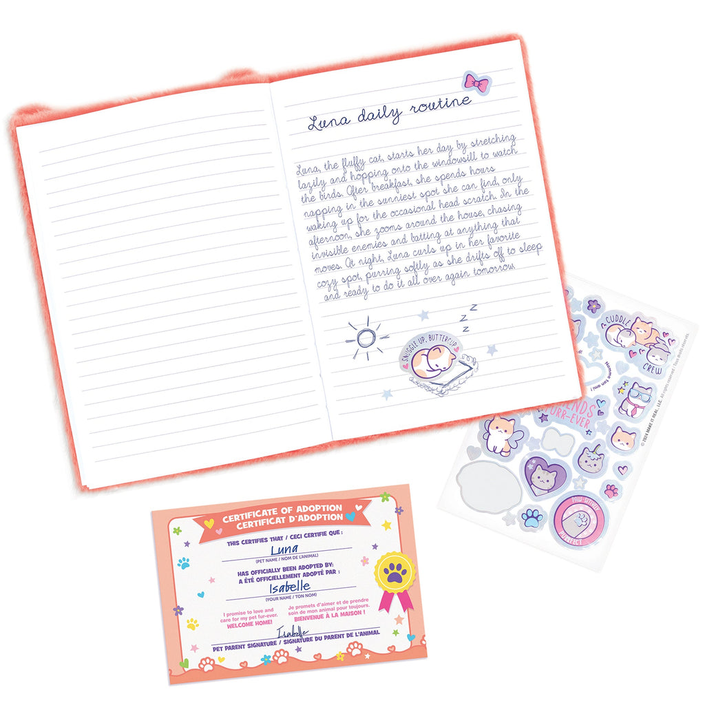 3C4G Happy Tails Plush Cat Adoption Journal - Pink Diary for Girls 6+